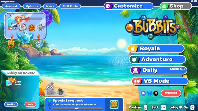 Bubbits Main Menu with all modes available