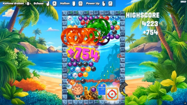 Bubbits Daily Challenge gameplay showing a high-scoring drop shot